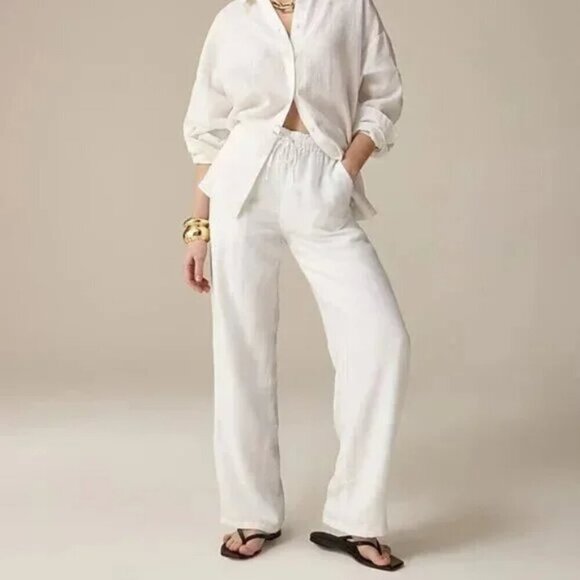 J. Crew 100% Linen Drawstring Soleil Pants White Size XL NWT - Picture 1 of 9